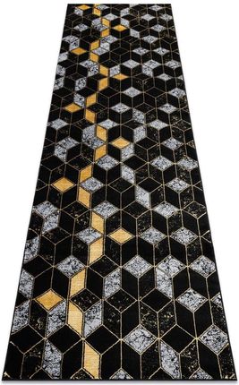 Dywan Chodnik Gloss Nowoczesny 400B 86 Stylowy Glamour Art Deco 3D Geometryczny Czarny / Złoty 60X200 Cm
