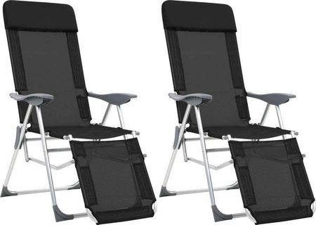 Vidaxl Składane Krzesła Turystyczne Z Podnóżkami 2 Szt Czarne (44316)