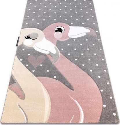 Dywany Łuszczów Dywan Petit Flamingos Flamingi Serduszka Szary, 200X290cm