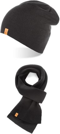 Czarny zestaw męski zimowy szalik czapka smerfetka
