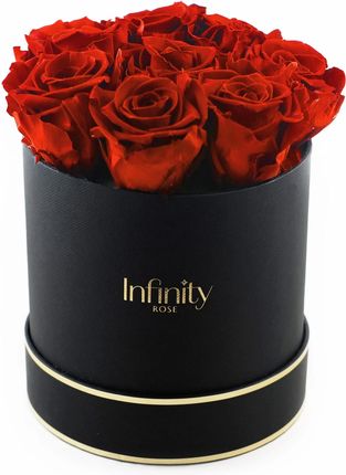 Czerwone naturalne wieczne róże czarny duży flower box Infinity Rose - złote akcenty bukiet na prezent kwiaty w pudełku