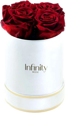Czerwone naturalne wieczne róże średni biały flower box Infinity Rose - złote akcenty bukiet na prezent kwiaty w pudełku