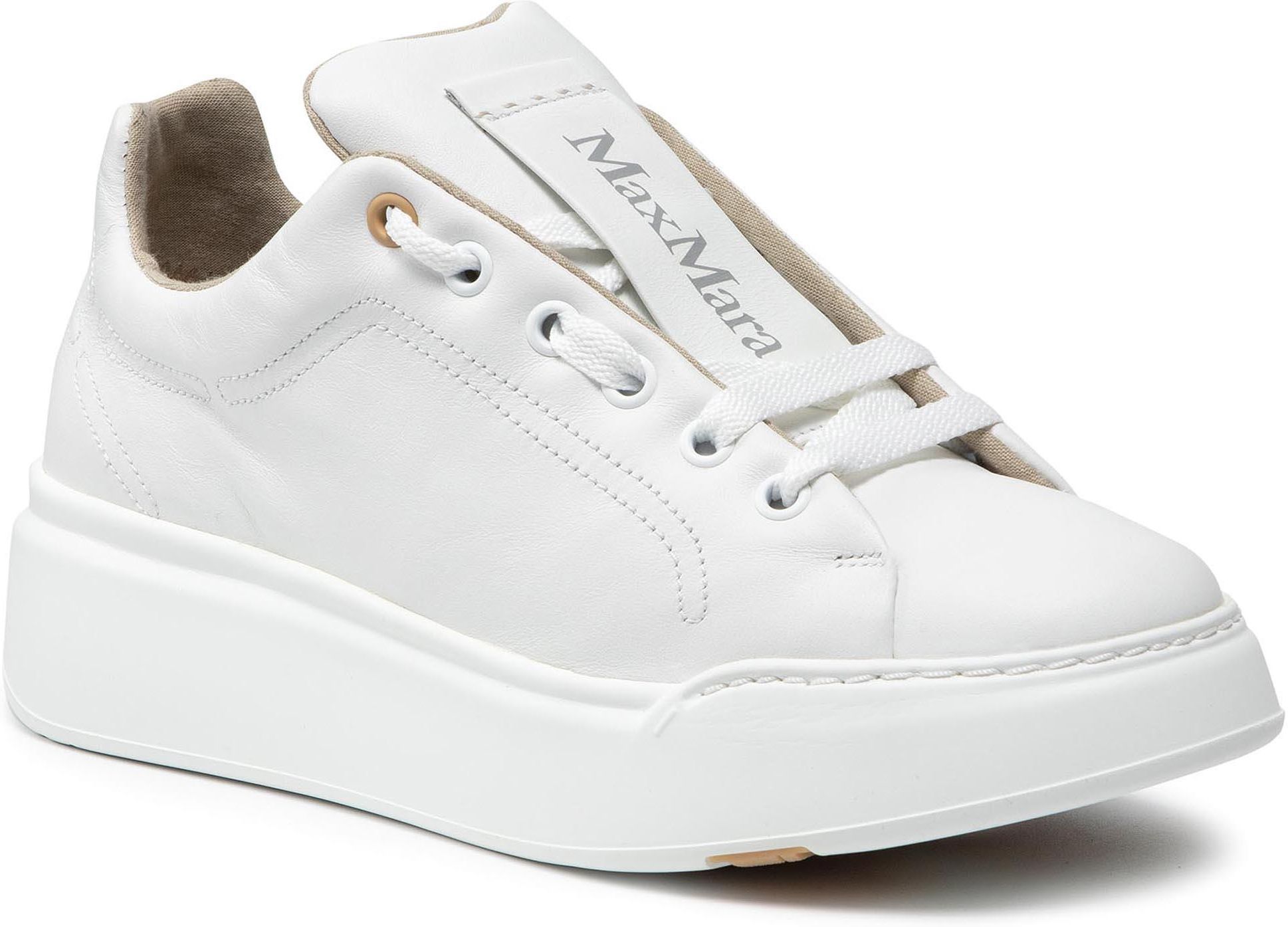 MAX MARA MAXIV レザースニーカー・BIANCO OTTICO Leather sneakers, optical white | 