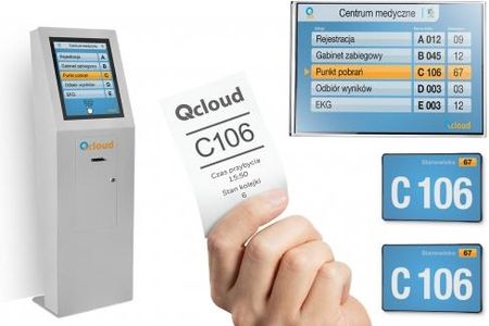 Biletowy system kolejkowy Qcloud - zestaw 3 (1 x monitor zbiorczy, 2 x monitor stanowiskowy) 