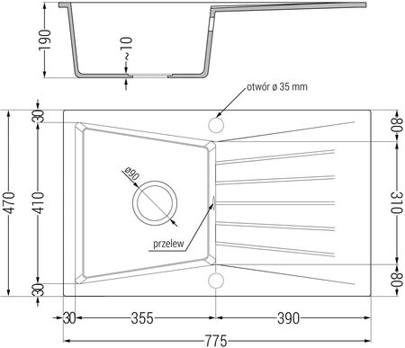 Mexen Cesar + Ociekacz 775x470mm Szary 6514771010-71 - zdjęcie 3