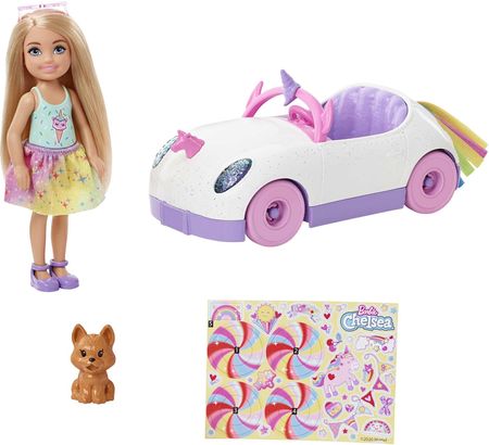 Barbie Chelsea Tęczowy Zestaw autko + lalka GXT41
