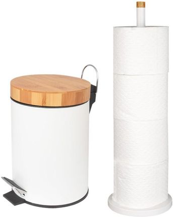 Zestaw łazienkowy 2-elementowy - kosz na śmieci i stojak na papier - biały bambus - Yoka