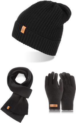 Czarny zestaw zimowy męski szalik rękawiczki czapka