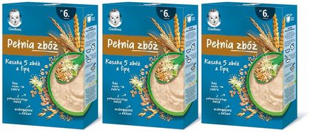 Gerber Pełnia Zbóż Kaszka 5 Zbóż Z Lipą  dla niemowląt po 6 miesiącu 3x200g
