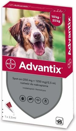 Bayer Krople do nakrapiania ADVANTIX dla psów o masie 10-25KG 4 pipety X 2.5 ML