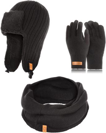 Czarny zestaw męski na zimę czapka komin rękawiczki