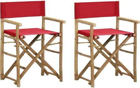 Shumee Składane Krzesła Reżyserskie 2Szt. Czerwone Bambus I Tkanina
