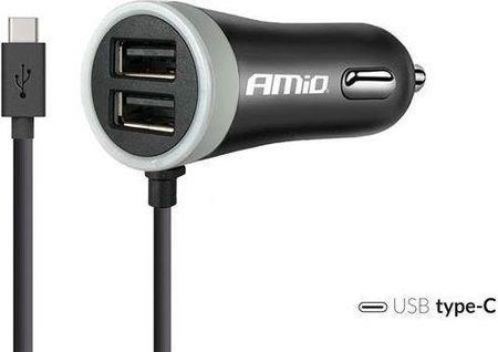 Amio 12/24V USB typ C + 2xUSB 2.4A PRO-3 Czarny (AMI02058)