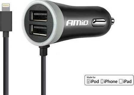 Amio 12/24V iPhone lightning + 2xUSB 2.4A PRO-02 Czarny (AMI02057)