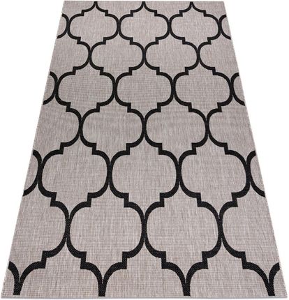 Dywany Łuszczów DYWAN SZNURKOWY SIZAL FLOORLUX 20608 , koniczyna marokańska, trellis srebrny / czarny, 240x330 cm