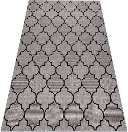 Dywany Łuszczów DYWAN SZNURKOWY SIZAL FLOORLUX 20607 , koniczyna marokańska, trellis srebrny / czarny, 60x110 cm