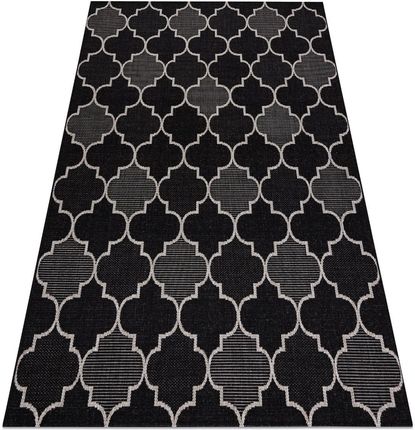 Dywany Łuszczów DYWAN SZNURKOWY SIZAL FLOORLUX 20607 , koniczyna marokańska, trellis czarny / srebrny, 140x200 cm