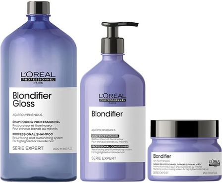 L'Oreal Blondifier Zestaw pielęgnacyjny do włosów blond: szampon 1500ml + odżywka 500ml + maska 250ml