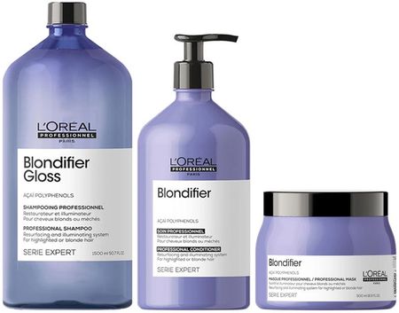 L'Oreal Blondifier Zestaw pielęgnacyjny do włosów blond: szampon 1500ml + odżywka 500ml maska