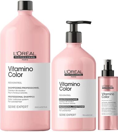 L'Oreal Vitamino Color Zestaw do włosów farbowanych: szampon 1500ml + odżywka 750ml + serum chroniące do włosów farbowanych 190ml