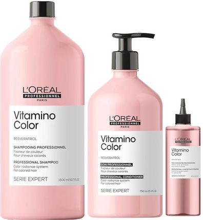 L'Oreal Vitamino Color Zestaw do włosów farbowanych: szampon 1500ml + odżywka 750ml + płyn zamykający łuski włosa i przedłużający kolor włosów
