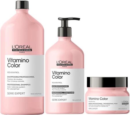 L'Oreal Vitamino Color Zestaw do włosów farbowanych: szampon 1500ml + odżywka 750ml + maska 250ml