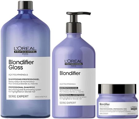 L'Oreal Blondifier Zestaw pielęgnacyjny do włosów blond: szampon 1500ml + odżywka 750ml + maska 250ml
