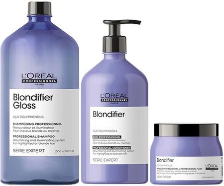 L'Oreal Blondifier Zestaw pielęgnacyjny do włosów blond: szampon 1500ml + odżywka 750ml + maska 500ml