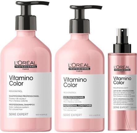L'Oreal Vitamino Color Zestaw do włosów farbowanych: szampon 500ml + odżywka 500ml + serum chroniące do włosów farbowanych 190ml