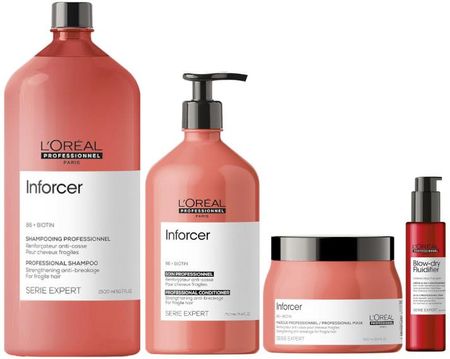 L'Oreal Inforcer Zestaw do włosów łamliwych: szampon 1500ml + odżywka 500ml + maska 750ml + termoochronny krem do stylizacji i suszenia włosów 150ml