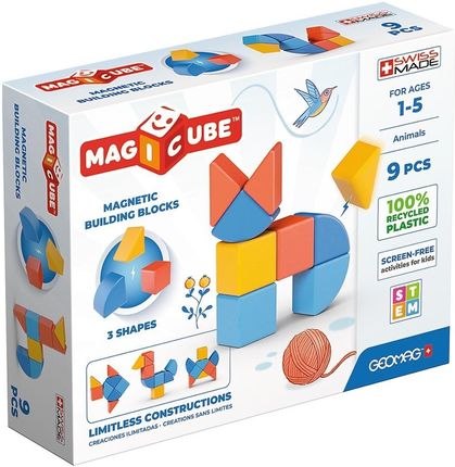 Geomag Klocki Magnetyczne Magicube 3 Shapes Recycled Animals 9el. GEO-201