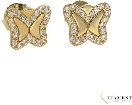Diament Złote kolczyki 375 motylki z cyrkonią DIAKLC3655375