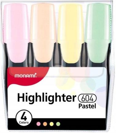 Gruby zakreślacz Highlighter 604 - zestaw 4 kolorów pastelowych Monami TARGI