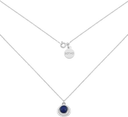 PROMOCJA SREBRNY NASZYJNIK Z MUSZELKĄ I PERŁĄ SWAROVSKI® CRYSTAL W KOLORZE DARK LAPIS : DŁUGOŚĆ - 50 CM