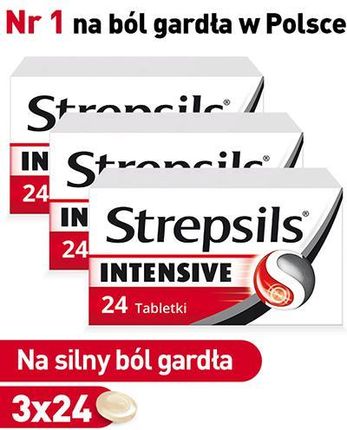 Strepsils Intensive na ostry ból gardła, przeciwzapalny, 3 x 24 tabletki do ssania