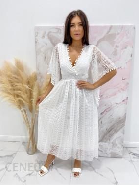 Sukienka maxi koronkowa z pomponami biała Irmina 17 - Ceny i opinie -  