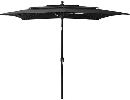 3-Poziomowy Parasol Na Aluminiowym Słupku Czarny 2,5X2,5M