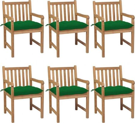 Vidaxl Krzesła Ogrodowe Z Zielonymi Poduszkami 6 Szt. Drewno Tekowe