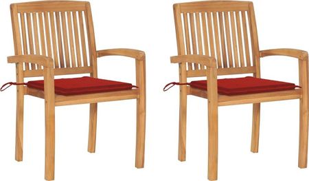 Vidaxl Krzesła Ogrodowe 2Szt. Czerwone Poduszki Lite Drewno Tekowe