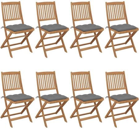 Vidaxl Składane Krzesła Ogrodowe Z Poduszkami 8Szt. Drewno Akacjowe
