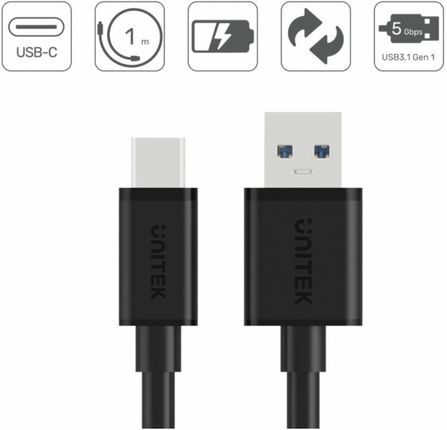 Y-C474BK_Unitek USB 3.1- USB-C 1.0m czarny - zdjęcie 2