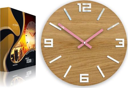 Modernclock Zegar Ścienny Dąb Arabic Biało Rożowy Klasyk