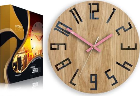 Modernclock Zegar Ścienny Dąb Slim Czarno&Amp Różowy Stylowy