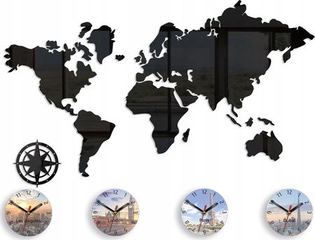 Modernclock Ogromny Zegar Ścienny Mapa Świata 120X70 Nadruk