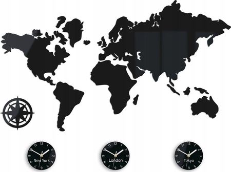 Modernclock Duzy Zegar Ścienny Mapa Świata 100X56 Czarna New