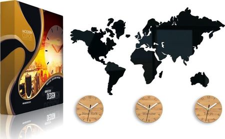 Modernclock Duży Zegar Ścienny Mapa Świata 3D Strefy Czasowe