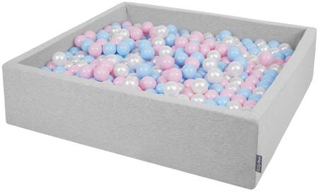 Kiddymoon Suchy basen kwadratowy z piłeczkami 7cm 120x30 piankowy jasnoszary babyblue-pudrowy róż-perła (1687127)