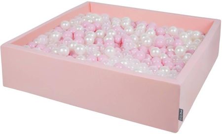 Kiddymoon Suchy basen kwadratowy z piłeczkami 7cm 120x30 piankowy różowy pudrowy róż-perła-transparent (1685427)