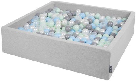 Kiddymoon Suchy basen kwadratowy z piłeczkami 7cm 120x30 piankowy jasnoszary perła-szary-transparent-babyblue-mięta (1686925)