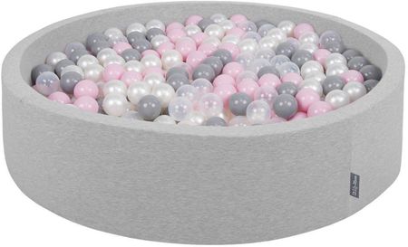 Kiddymoon Suchy basen okrągły z piłeczkami 7cm 120x30 piankowy jasnoszary perła-szary-transparent-pudrowy róż (1698424)
